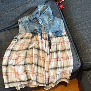 Denim and Plaid Sleeveless Dress